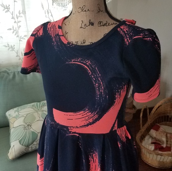 Lularoe Coral and Navy Tea Length Dress xs - Picture 2 of 2